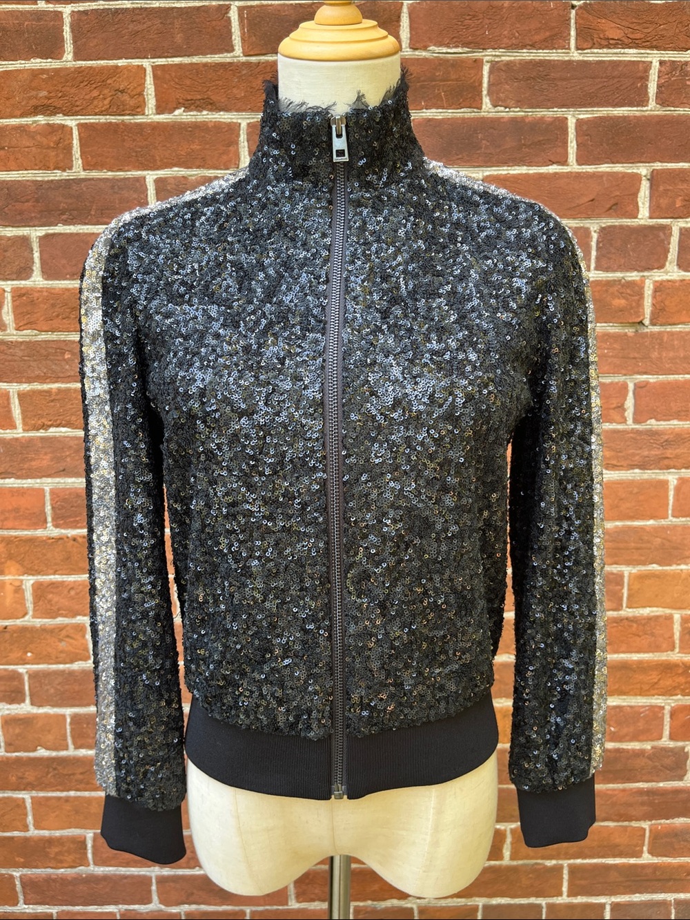Zadig & Voltaire Deluxe Baby Seq Sequin Bomber Jacket in Black and Silver